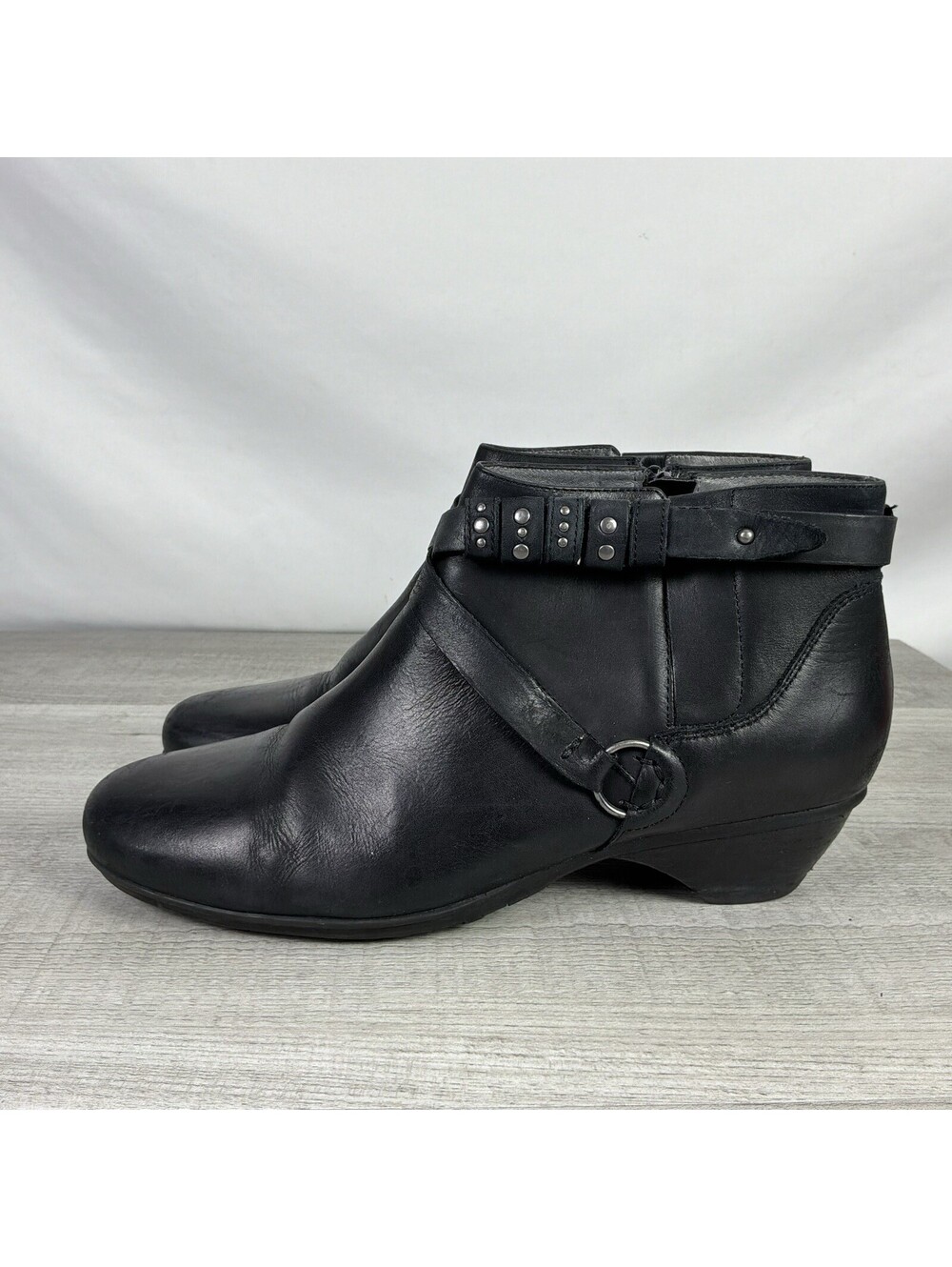 Abeo Nancy Women's black oiled leather zip up ankle boot bootie shoes US 9.5